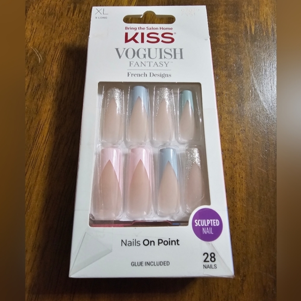 XL KISS Voguish Fantasy Press On Nails French Design Blue Pink Silver